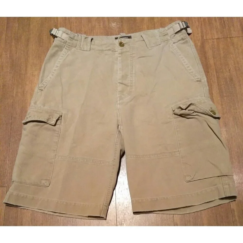 Abercrombie & Fitch Mens Cargo Shorts sz 30 Khaki Brown Textured with Button Fly